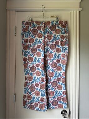 J. Crew Floral Wide-Leg Pants in White, Blue & Pink